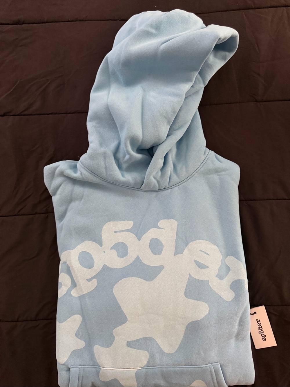 Light Blue Hoodie Pajama Top with White Cloud Print